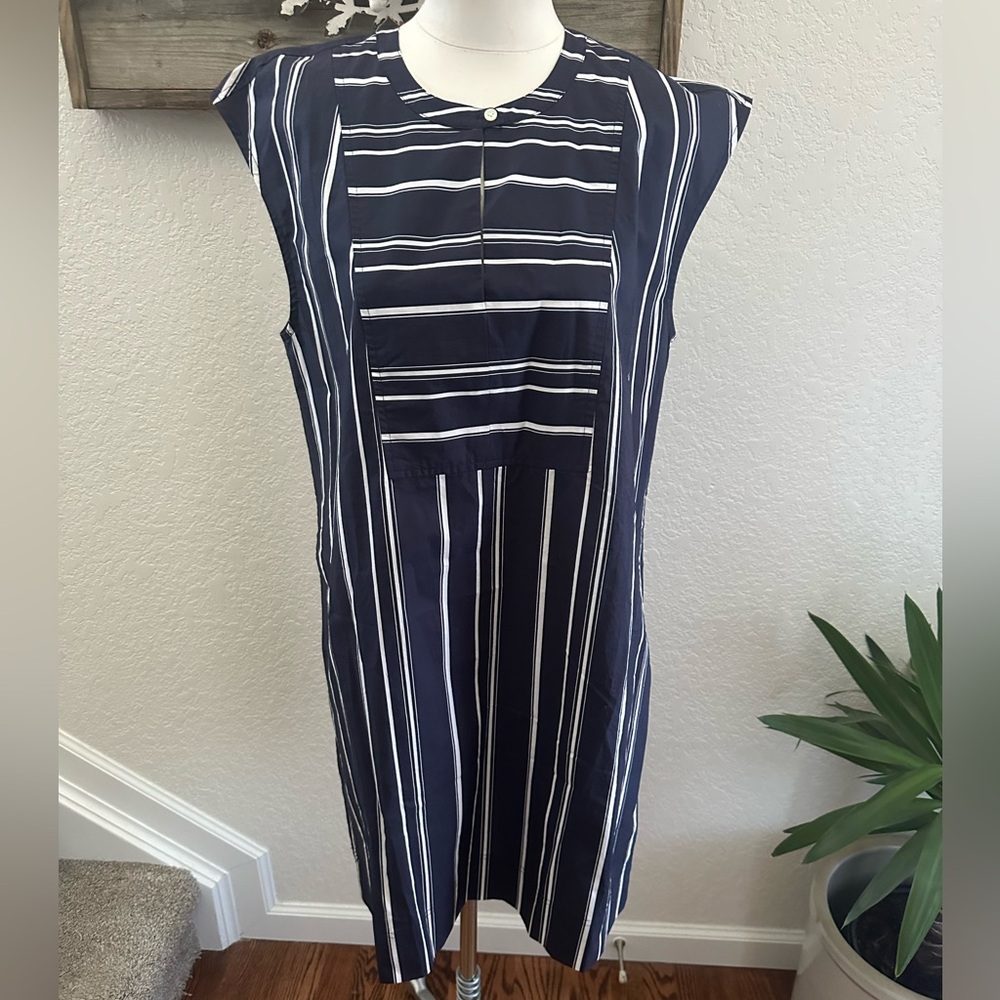 J. Crew Navy Striped‎ Dress ladies size M NWT
